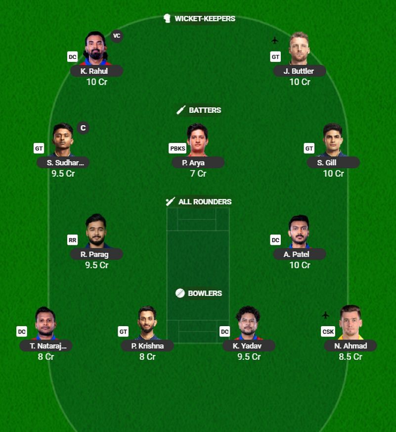 IPL 2025 Fantasy Team for Match 60 - DC vs GT